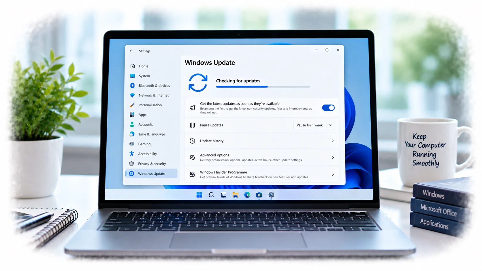 Computer receiving Windows and software updates during routine maintenance